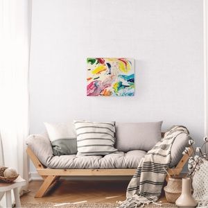 16x20 Abstract Acrylic Painting Canvas Orange Teal Pink Art Artwork OOAK